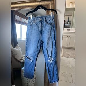 GAP High Rise Cheeky Straight Blue Distressed Jeans